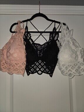 Lace Bralette Trio - Peach, Black, White